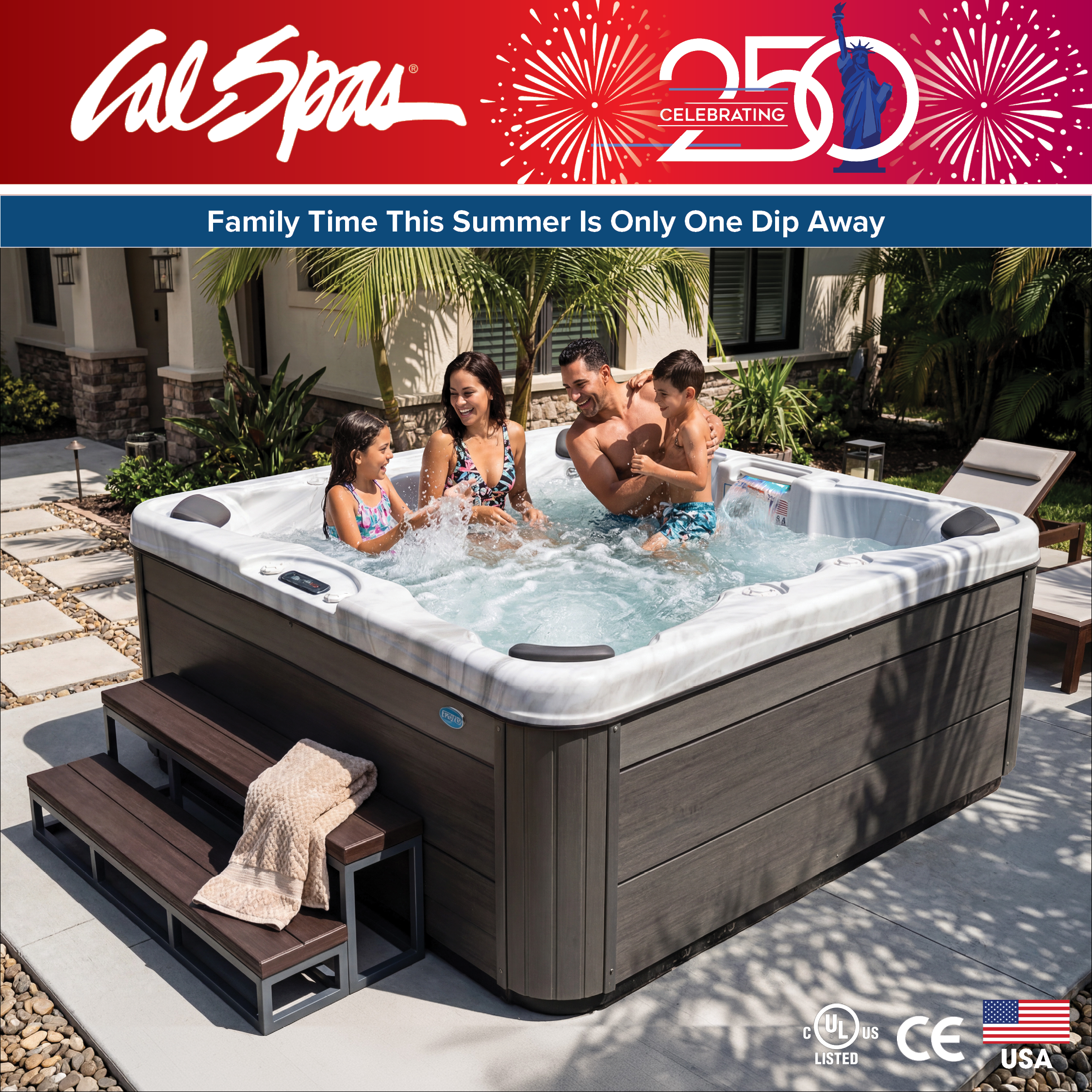 Calspas hot tub being used in a family setting - Upland